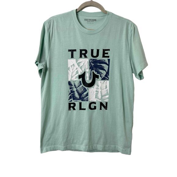 True Religion Other - True Religion T-Shirt Size Medium Light Green Short Sleeve Leaves Graphic Logo